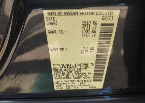 2013 Nissan Altima 2.5 Sl z USA, uszkodzony, nr VIN 1N4AL3AP2DC903883